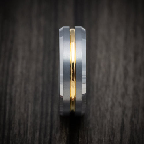 Spartan XV - Tungsten Men's Wedding Ring with Golden Tungsten Inlay Band - view 3 - Nura Lab