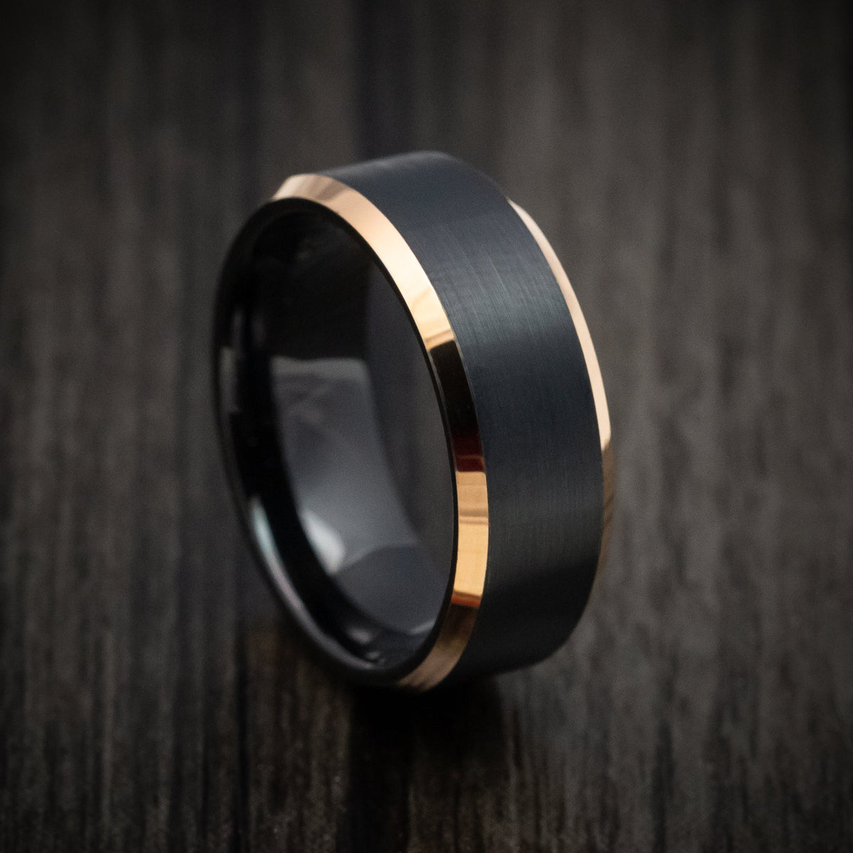 Baron XV - Black Tungsten Men's Wedding Ring with Golden Tungsten Edges Band - Nura Lab