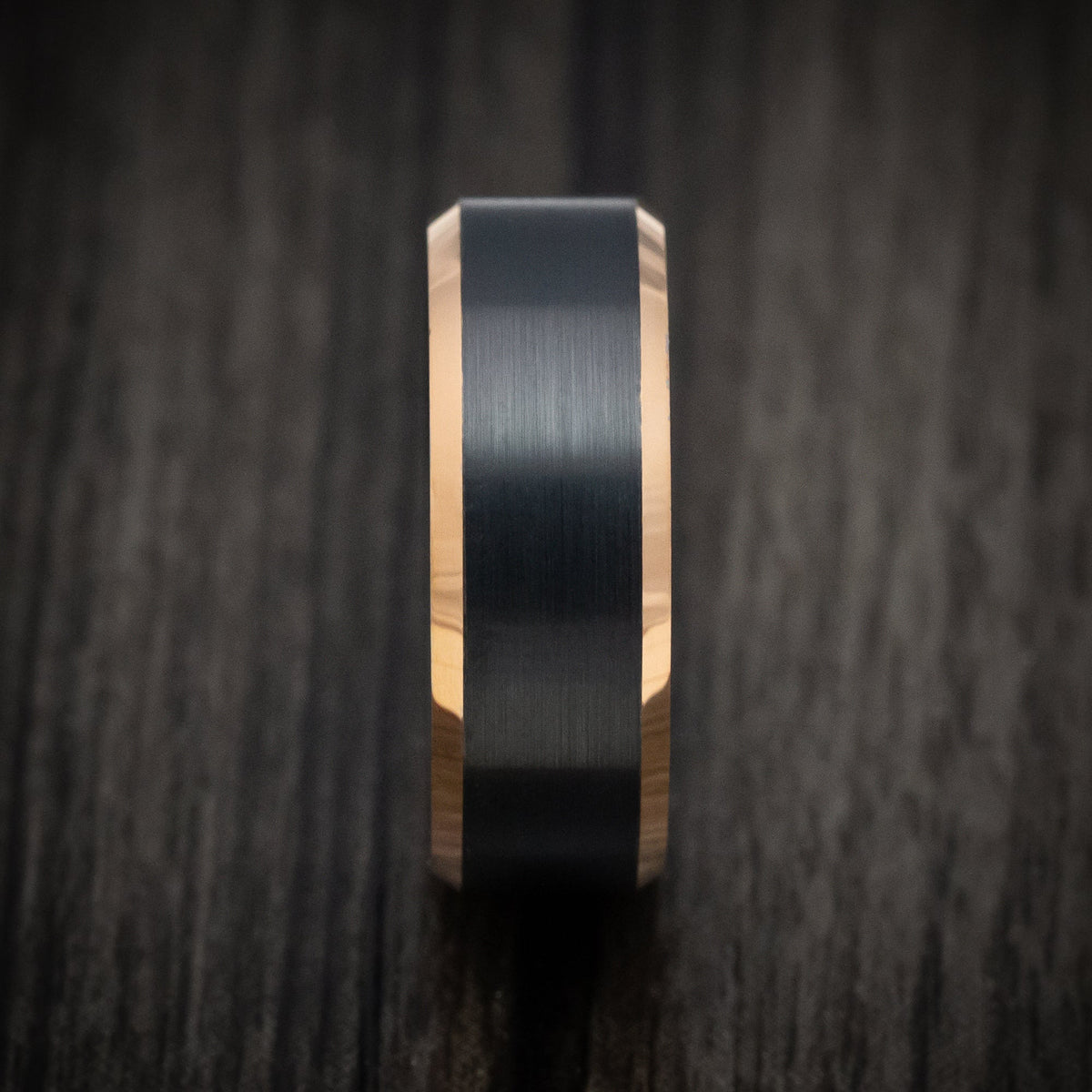 Baron XV - Black Tungsten Men's Wedding Ring with Golden Tungsten Edges Band - view 3 - Nura Lab