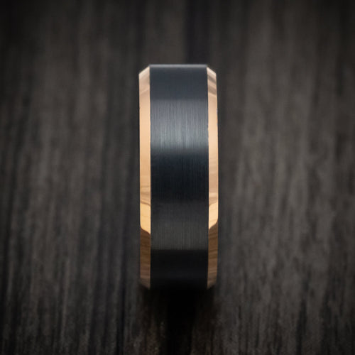 Baron XV - Black Tungsten Men's Wedding Ring with Golden Tungsten Edges Band - view 3 - Nura Lab