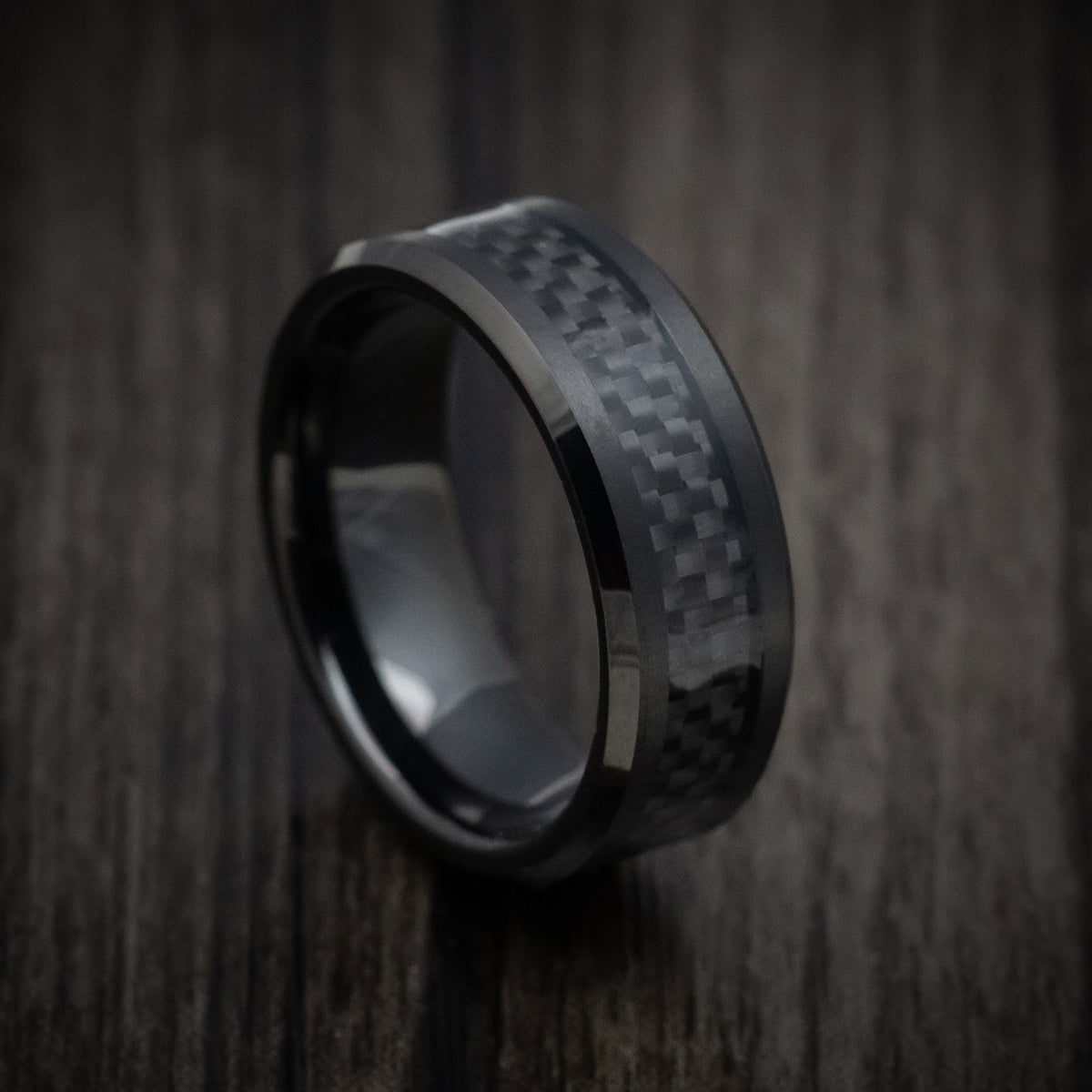 Augustus XIV - Black Tungsten Men's Wedding Ring with Black Carbon Fiber Inlay Band - Nura Lab