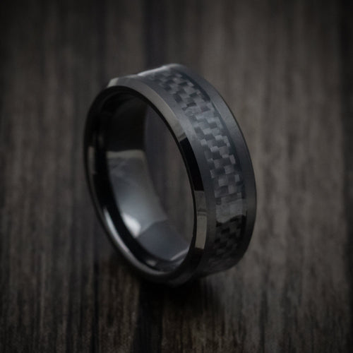 Augustus XIV - Black Tungsten Men's Wedding Ring with Black Carbon Fiber Inlay Band - Nura Lab