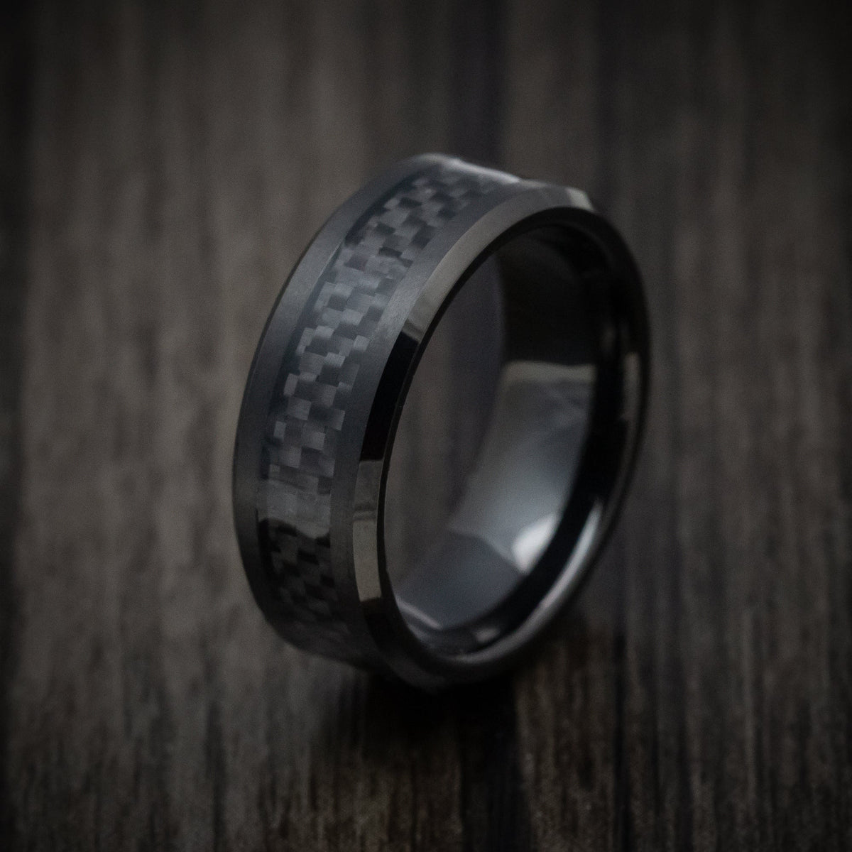Augustus XIV - Black Tungsten Men's Wedding Ring with Black Carbon Fiber Inlay Band - view 4 - Nura Lab