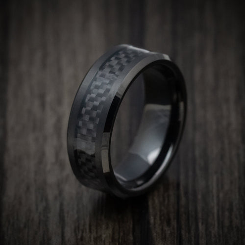 Augustus XIV - Black Tungsten Men's Wedding Ring with Black Carbon Fiber Inlay Band - view 4 - Nura Lab