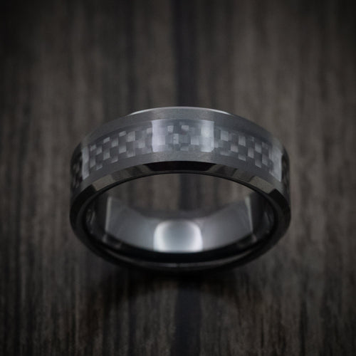 Augustus XIV - Black Tungsten Men's Wedding Ring with Black Carbon Fiber Inlay Band - view 2 - Nura Lab