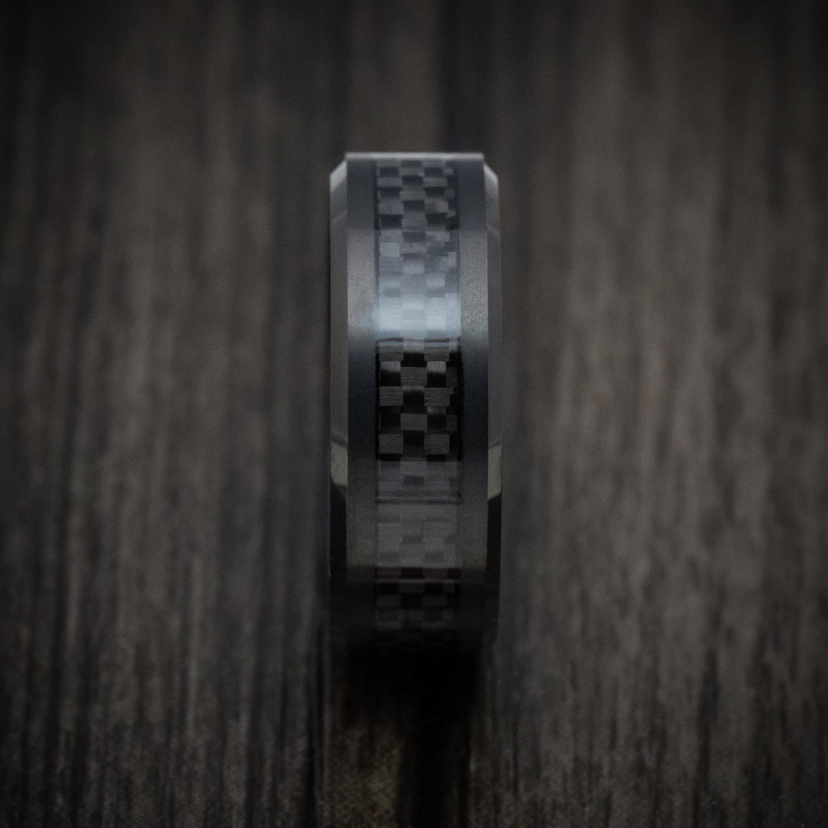 Augustus XIV - Black Tungsten Men's Wedding Ring with Black Carbon Fiber Inlay Band - view 3 - Nura Lab