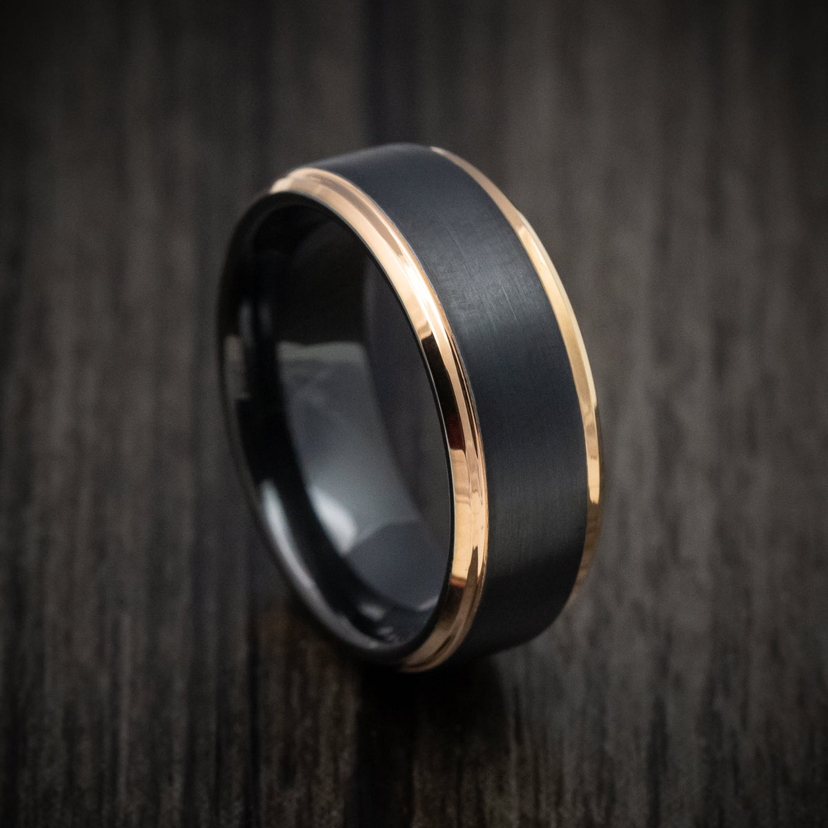 Evernorth XV - Black Tungsten Men's Wedding Ring with Golden Tungsten Edges Band - Nura Lab