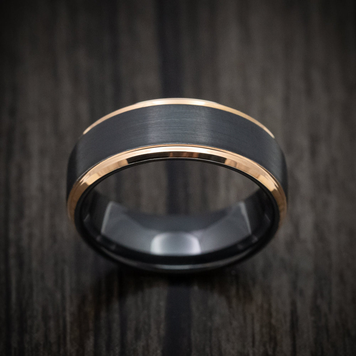 Evernorth XV - Black Tungsten Men's Wedding Ring with Golden Tungsten Edges Band - view 2 - Nura Lab