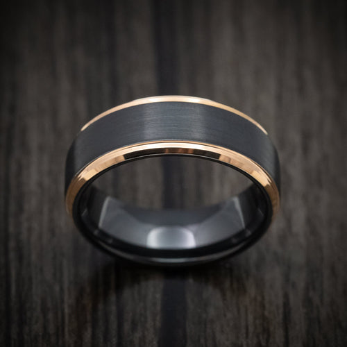 Evernorth XV - Black Tungsten Men's Wedding Ring with Golden Tungsten Edges Band - view 2 - Nura Lab