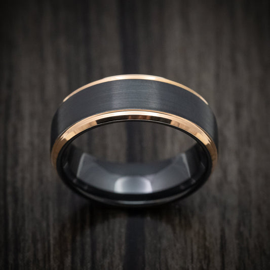 Evernorth XV - Black Tungsten Men's Wedding Ring with Golden Tungsten Edges Band - view 2 - Nura Lab