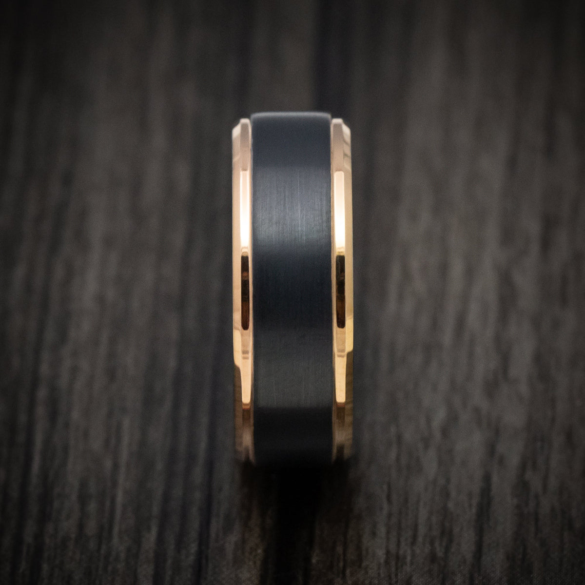 Evernorth XV - Black Tungsten Men's Wedding Ring with Golden Tungsten Edges Band - view 3 - Nura Lab