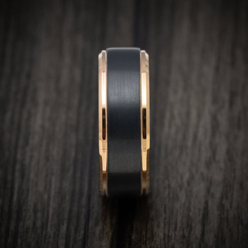 Evernorth XV - Black Tungsten Men's Wedding Ring with Golden Tungsten Edges Band - view 3 - Nura Lab