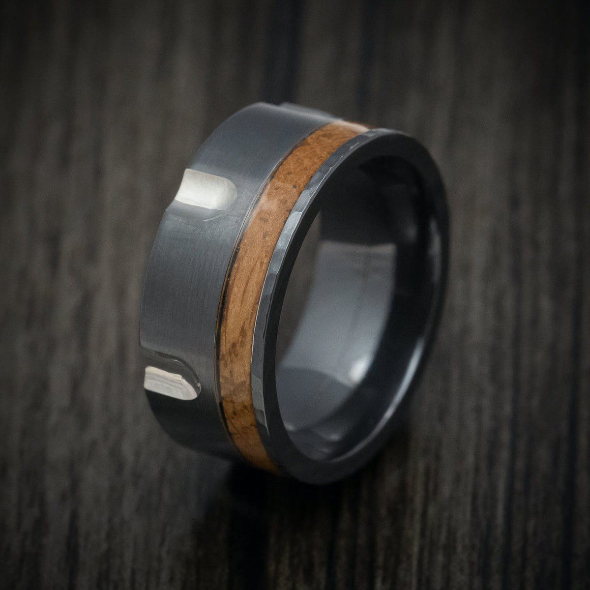 Canyon XIII - Black Zirconium and Wood Revolver Men's Wedding Ring - view 4 - Nura Lab