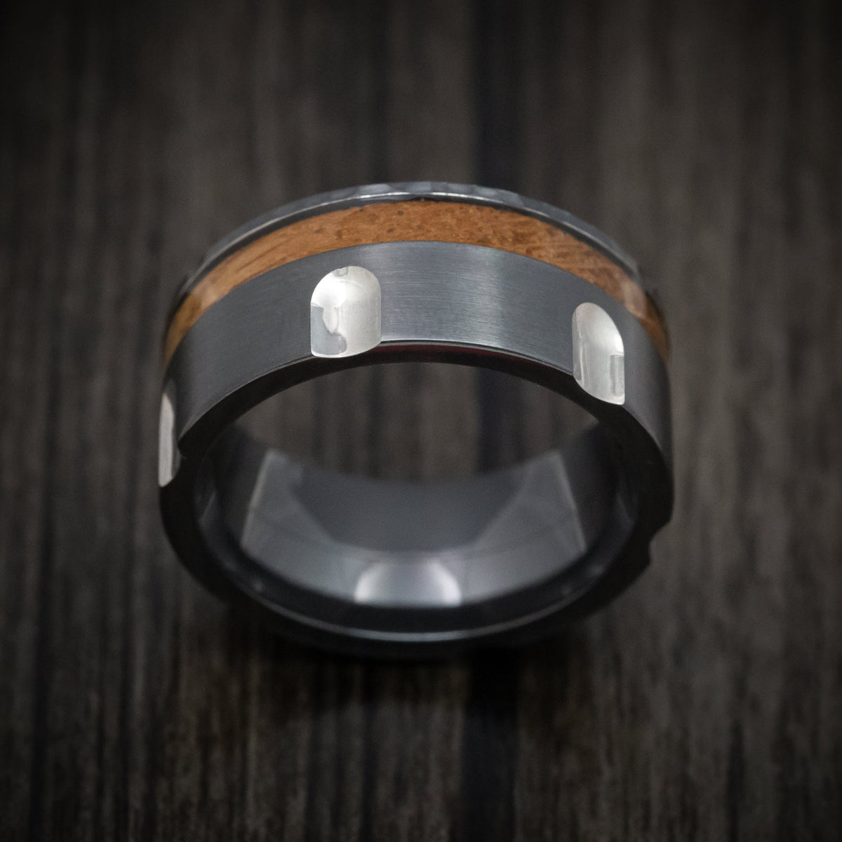 Canyon XIII - Black Zirconium and Wood Revolver Men's Wedding Ring - view 2 - Nura Lab