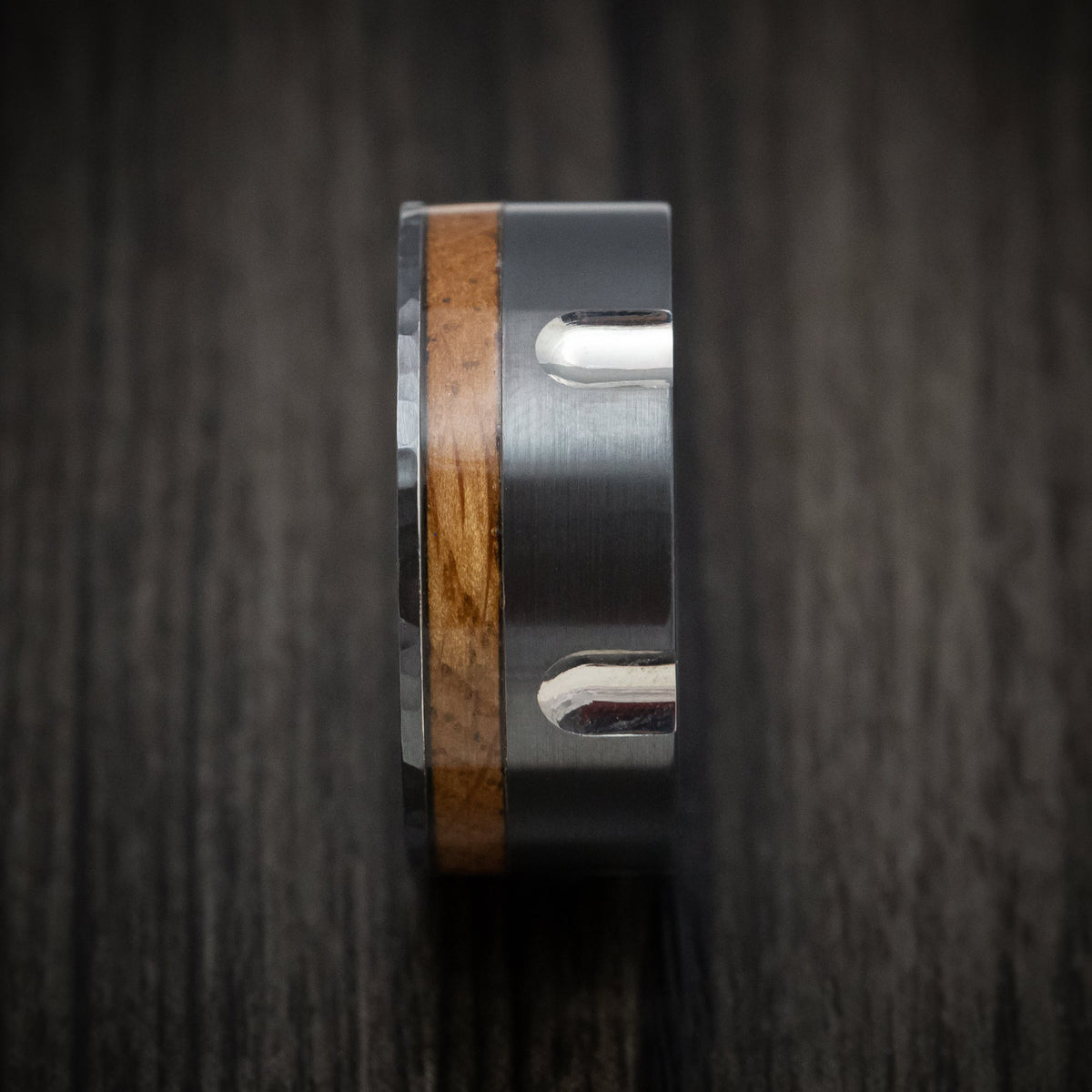 Canyon XIII - Black Zirconium and Wood Revolver Men's Wedding Ring - view 3 - Nura Lab