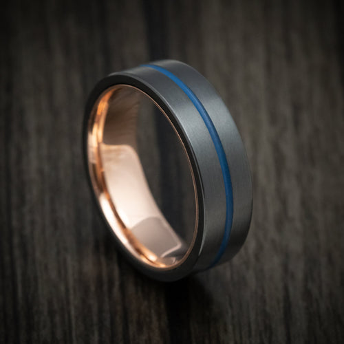 Nomad XVIII - Black Zirconium and Gold Sleeve Men's Wedding Ring with Cerakote Inlay - Nura Lab