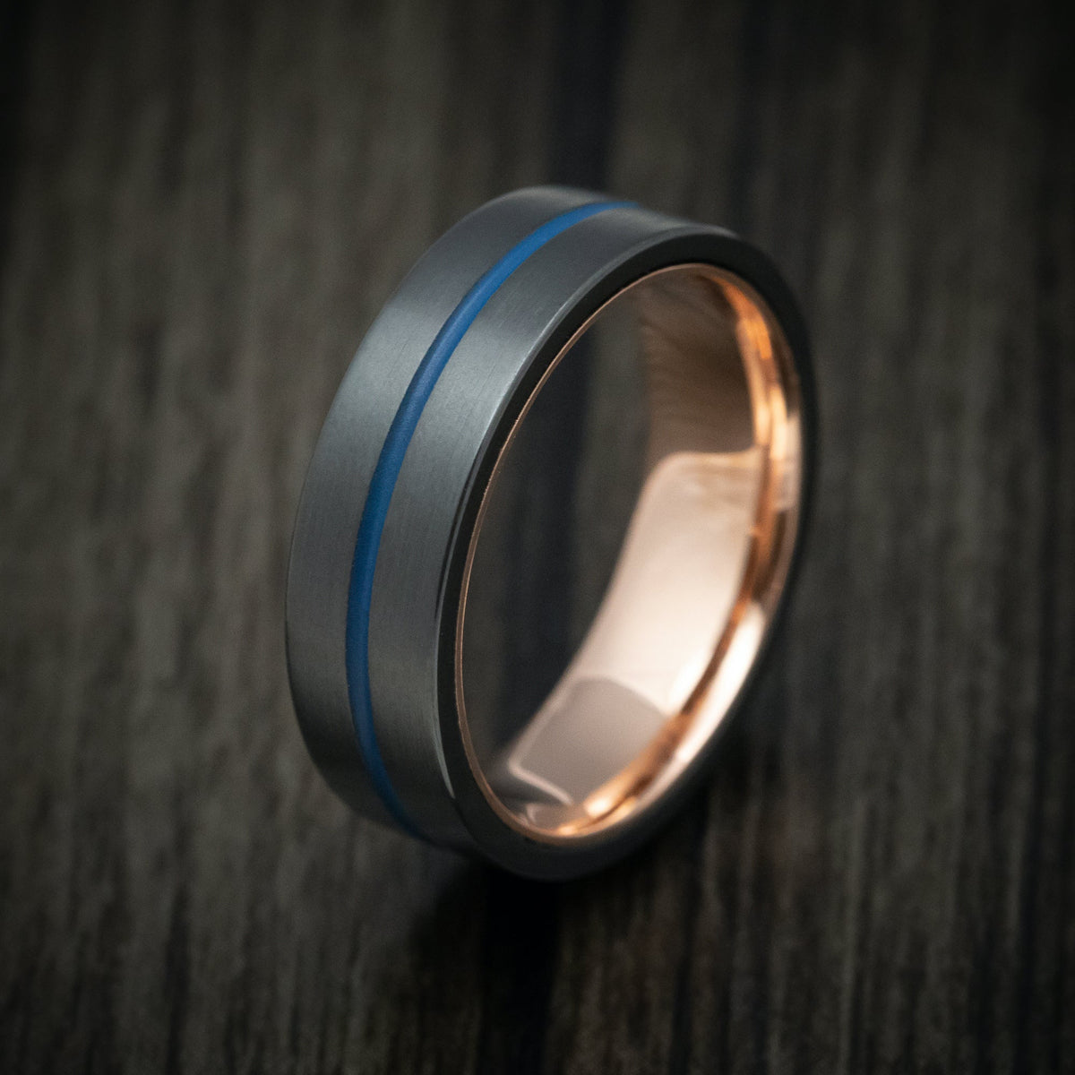 Nomad XVIII - Black Zirconium and Gold Sleeve Men's Wedding Ring with Cerakote Inlay - view 4 - Nura Lab