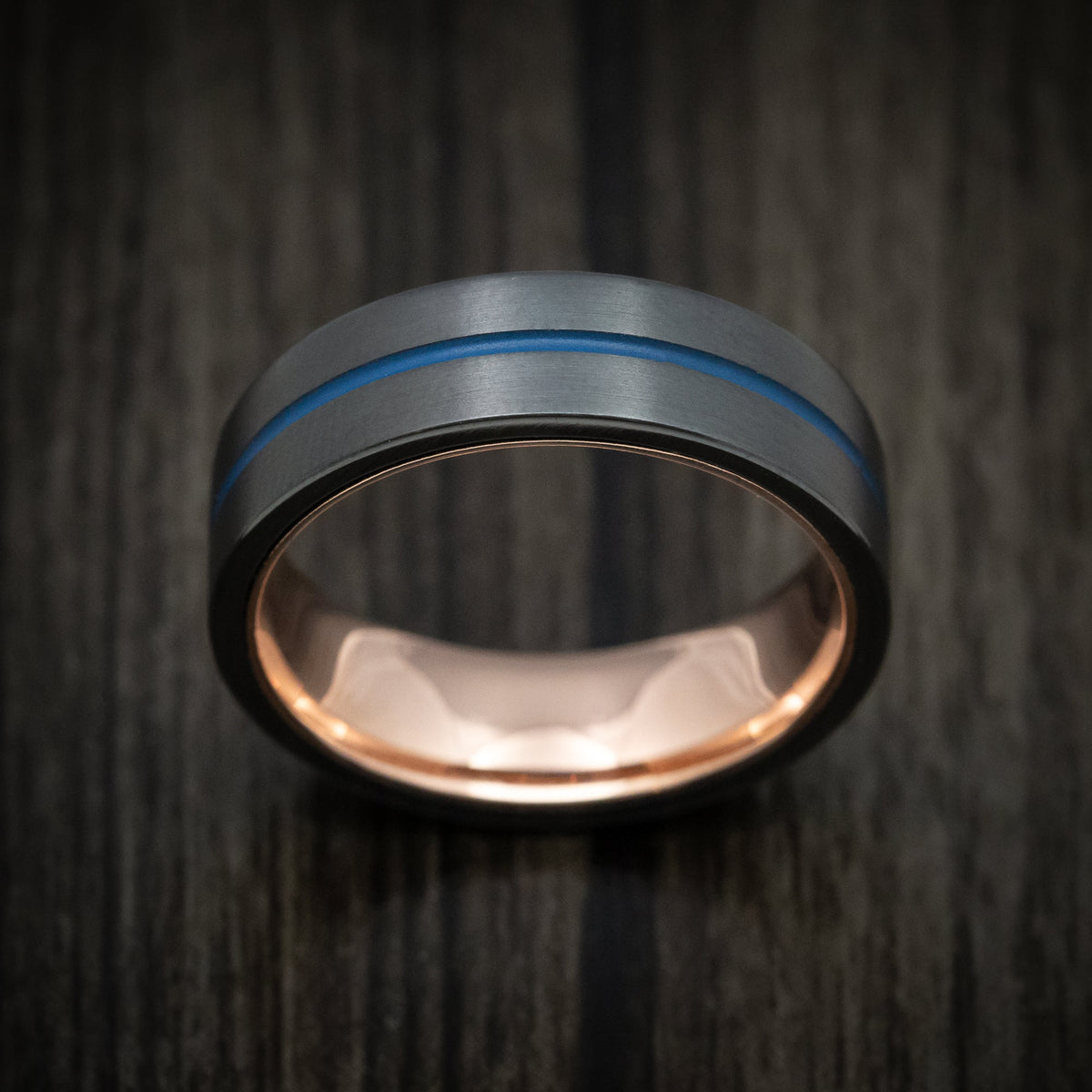 Nomad XVIII - Black Zirconium and Gold Sleeve Men's Wedding Ring with Cerakote Inlay - view 2 - Nura Lab