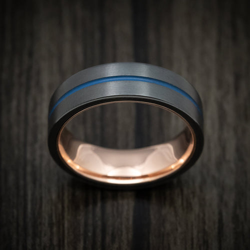 Nomad XVIII - Black Zirconium and Gold Sleeve Men's Wedding Ring with Cerakote Inlay - view 2 - Nura Lab