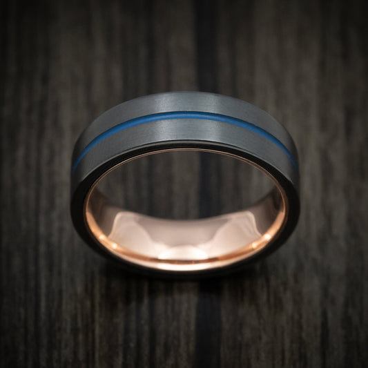Nomad XVIII - Black Zirconium and Gold Sleeve Men's Wedding Ring with Cerakote Inlay - view 2 - Nura Lab
