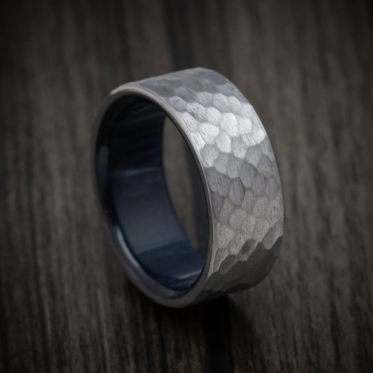 Glacier XIII - Hammered Tantalum Men's Wedding Ring with Wood Sleeve - Nura Lab