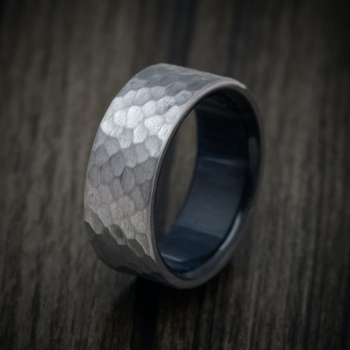 Glacier XIII - Hammered Tantalum Men's Wedding Ring with Wood Sleeve - view 4 - Nura Lab