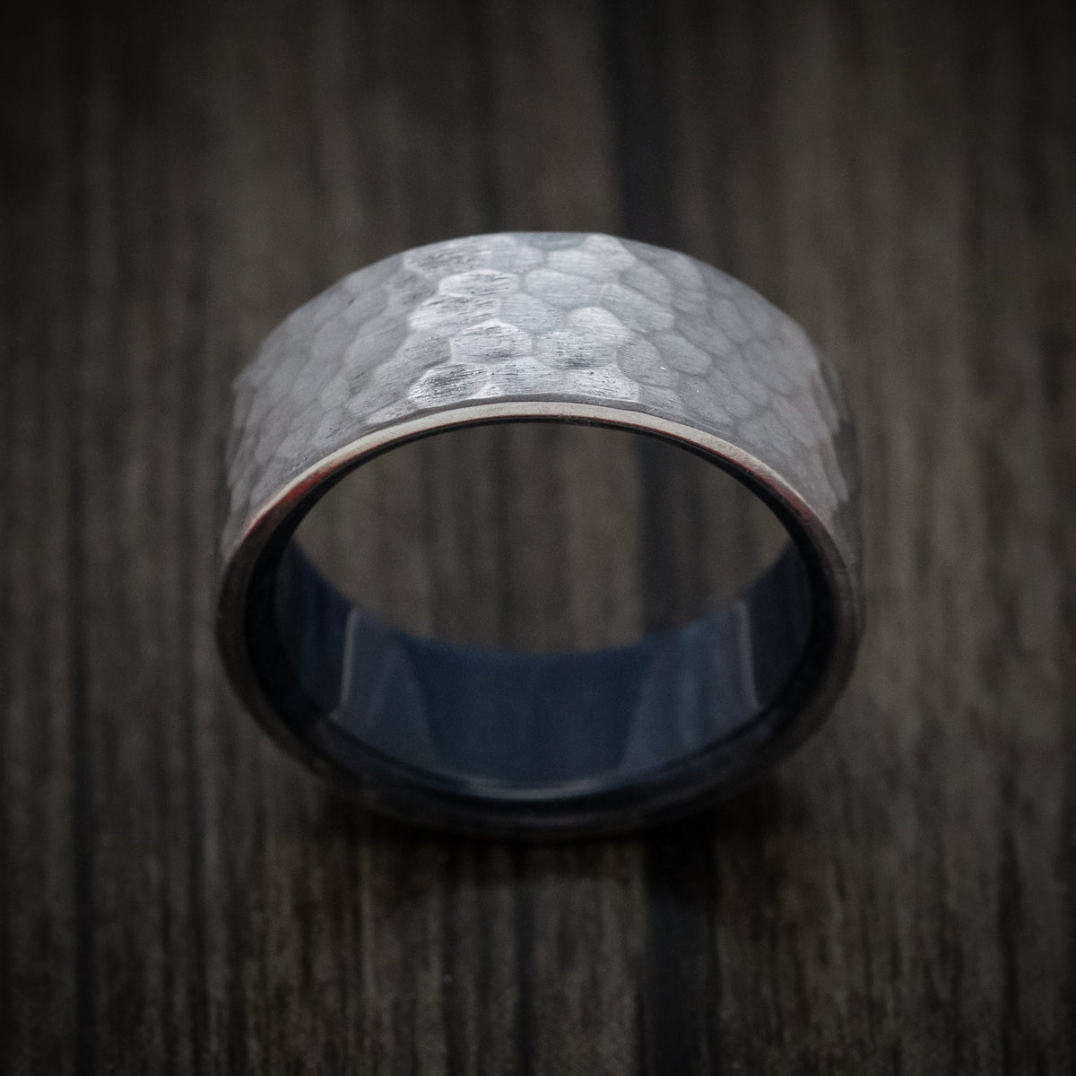 Glacier XIII - Hammered Tantalum Men's Wedding Ring with Wood Sleeve - view 2 - Nura Lab