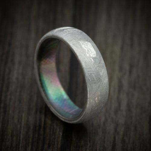 Pioneer XVII - Gibeon Meteorite Men's Wedding Ring with Black Mother of Pearl Shell Sleeve - Nura Lab