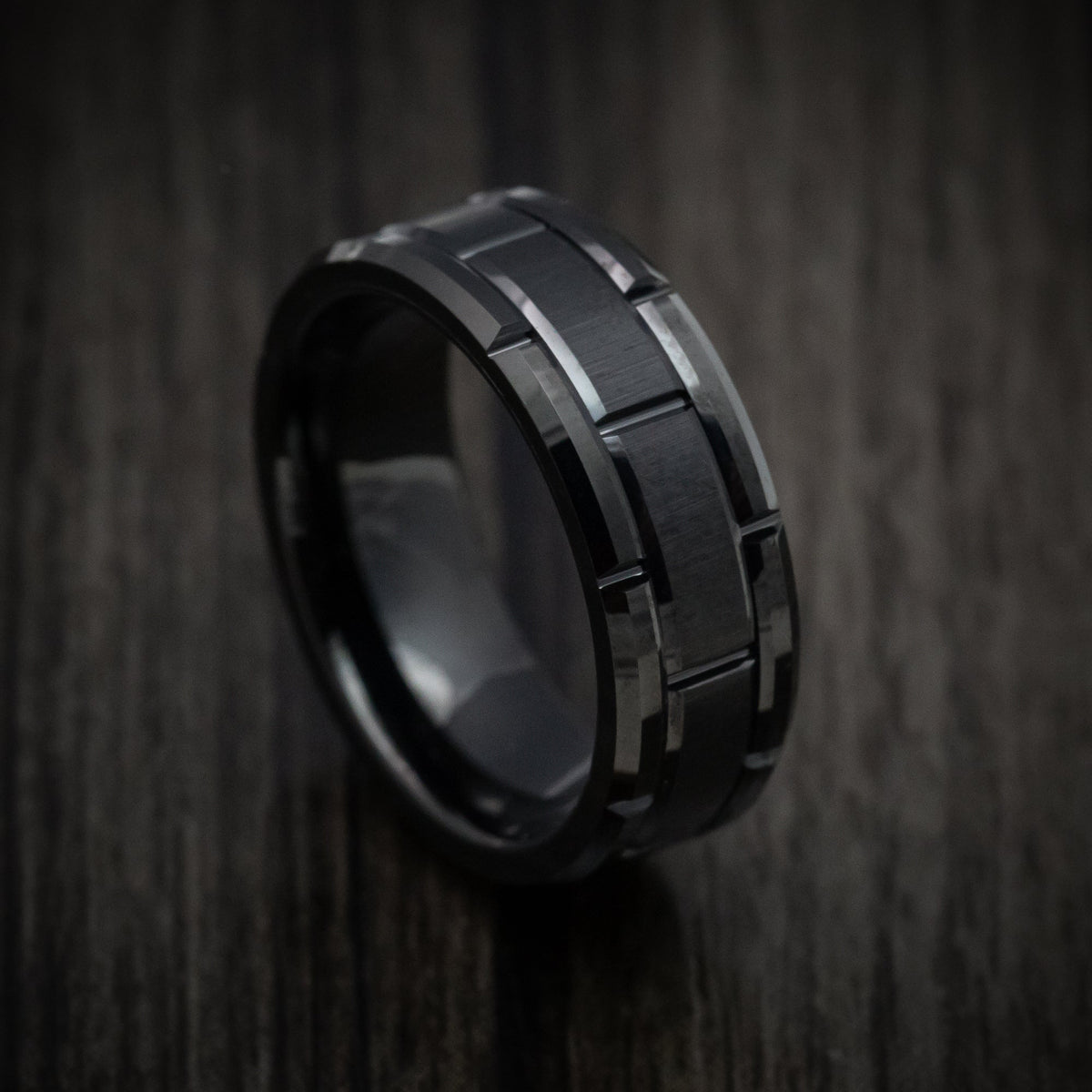 Noble XV - Black Tungsten Men's Wedding Ring with Brick Design Band - Nura Lab