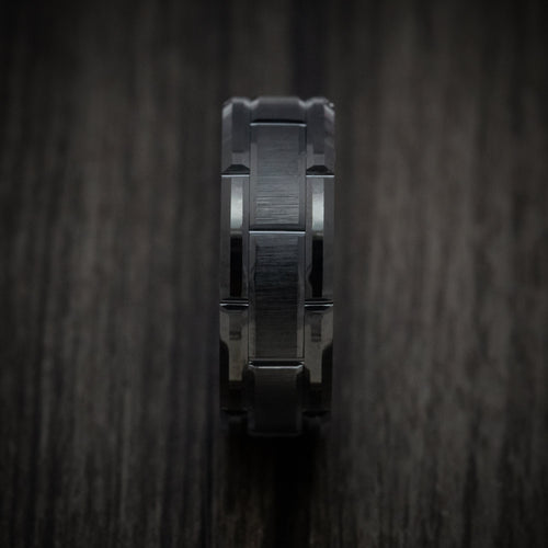 Noble XV - Black Tungsten Men's Wedding Ring with Brick Design Band - view 2 - Nura Lab