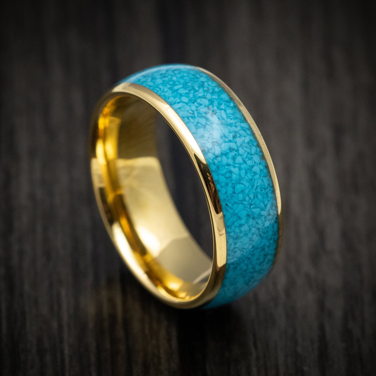 Sterling XV - Golden Tungsten Men's Wedding Ring with Turquoise Inlay Band - Nura Lab