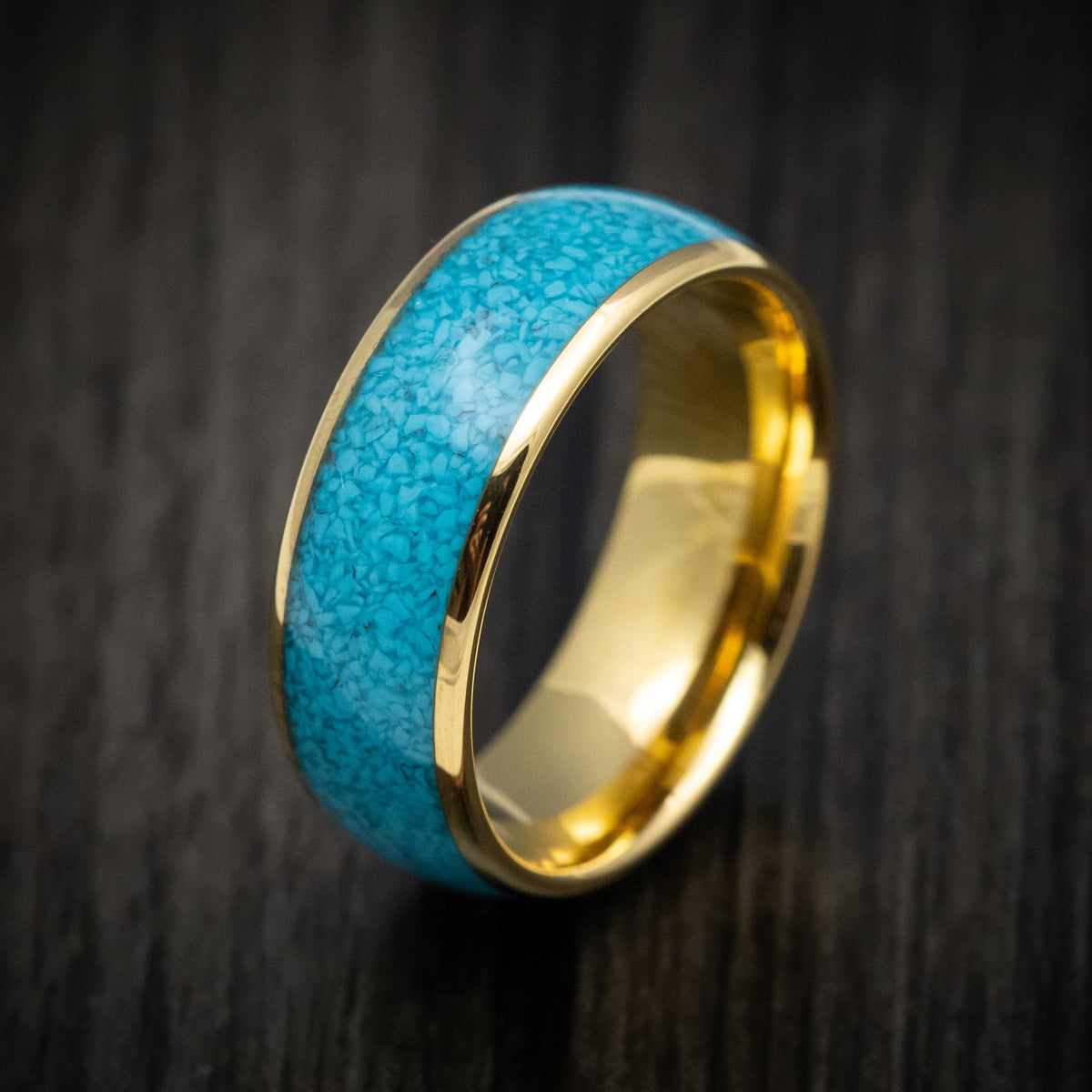 Sterling XV - Golden Tungsten Men's Wedding Ring with Turquoise Inlay Band - view 4 - Nura Lab