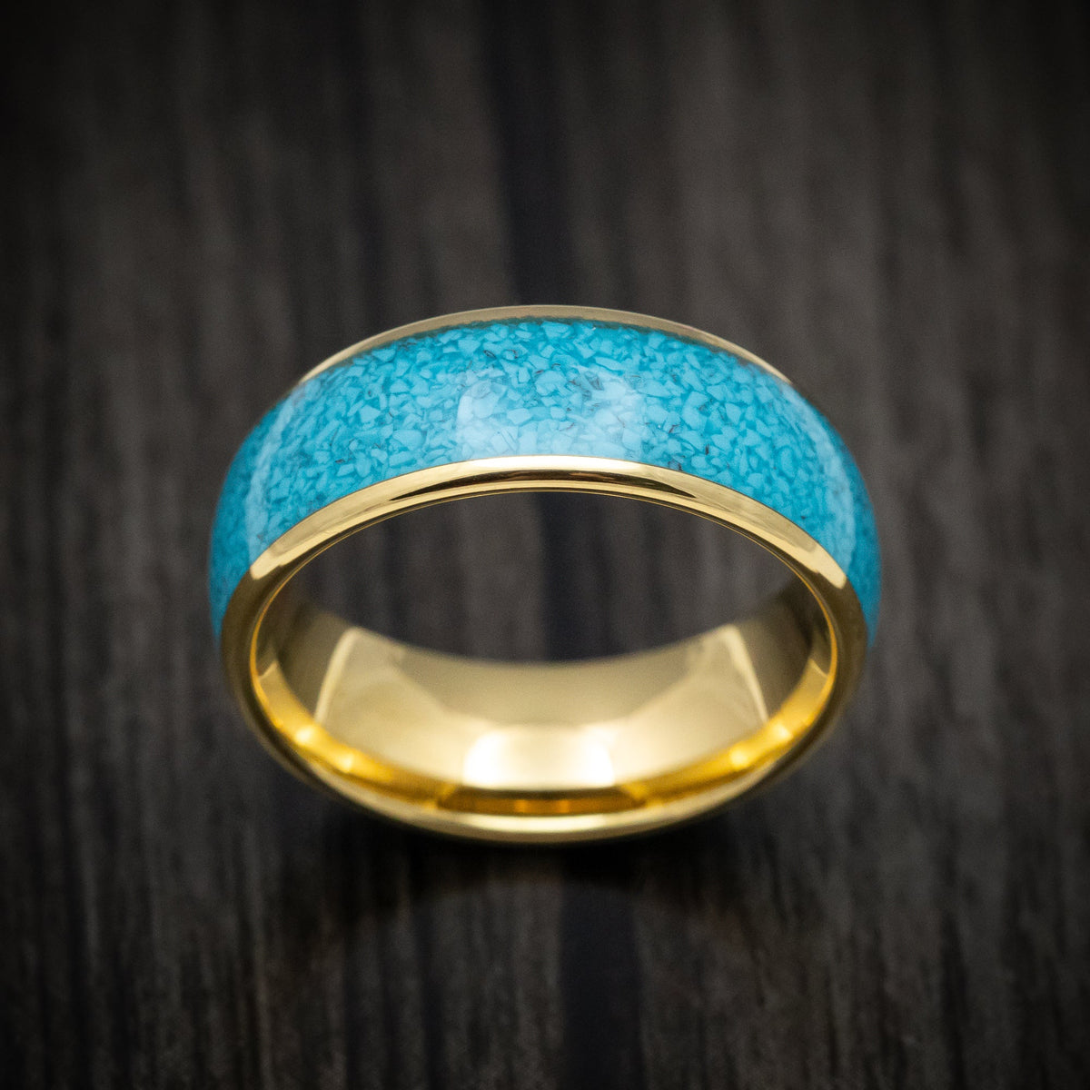 Sterling XV - Golden Tungsten Men's Wedding Ring with Turquoise Inlay Band - view 2 - Nura Lab