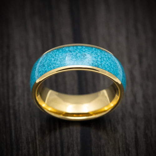 Sterling XV - Golden Tungsten Men's Wedding Ring with Turquoise Inlay Band - view 2 - Nura Lab