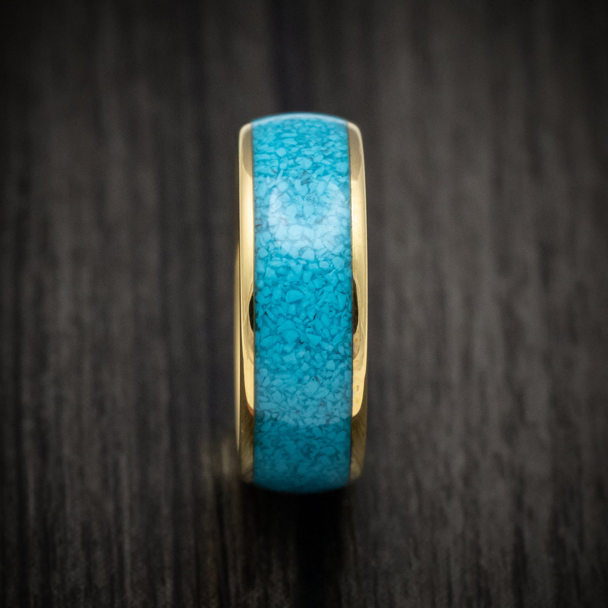 Sterling XV - Golden Tungsten Men's Wedding Ring with Turquoise Inlay Band - view 3 - Nura Lab