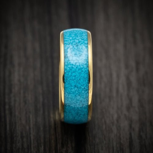 Sterling XV - Golden Tungsten Men's Wedding Ring with Turquoise Inlay Band - view 3 - Nura Lab