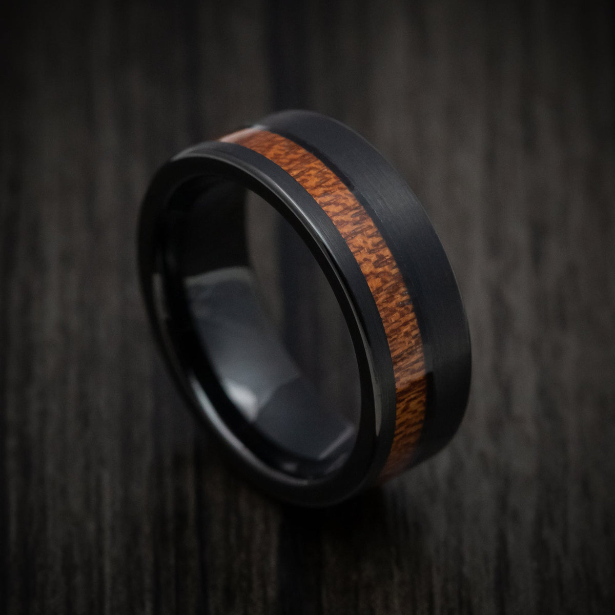 Harbour XII - Black Tungsten Men's Wedding Ring with Koa Wood Inlay Band - Nura Lab
