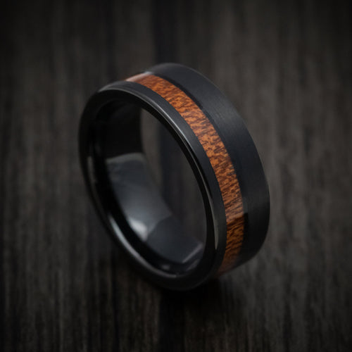Harbour XII - Black Tungsten Men's Wedding Ring with Koa Wood Inlay Band - Nura Lab