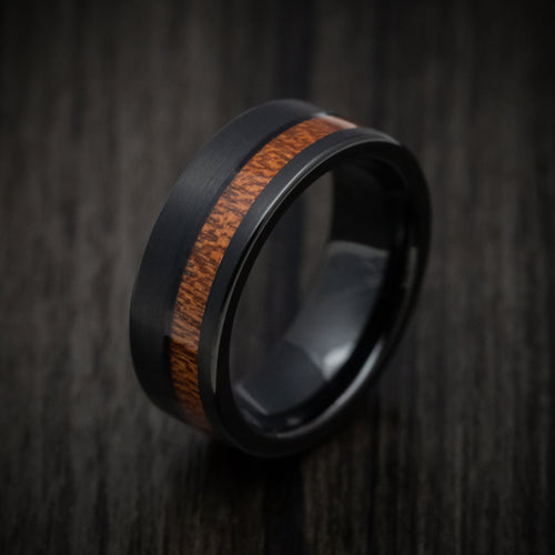 Harbour XII - Black Tungsten Men's Wedding Ring with Koa Wood Inlay Band - view 4 - Nura Lab