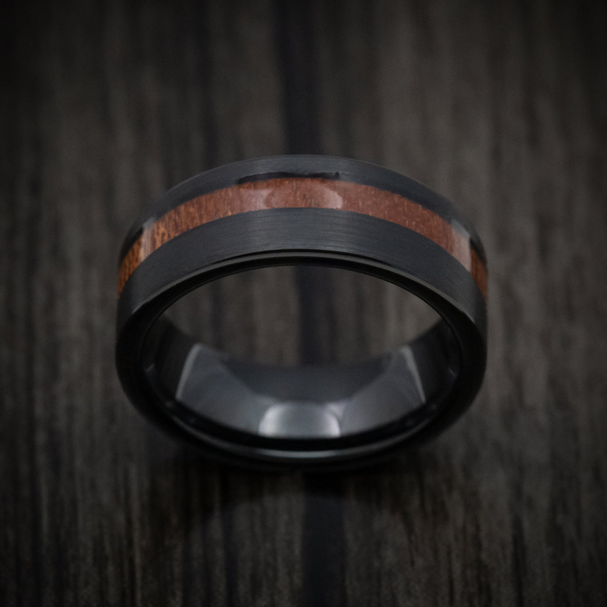 Harbour XII - Black Tungsten Men's Wedding Ring with Koa Wood Inlay Band - view 2 - Nura Lab