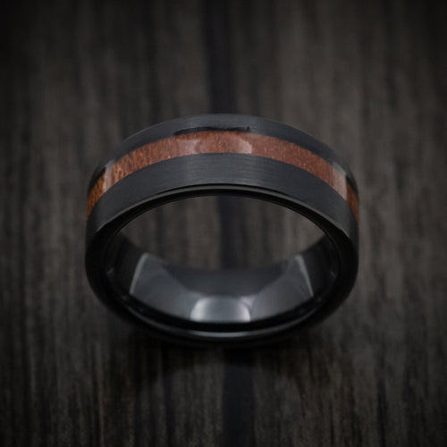 Harbour XII - Black Tungsten Men's Wedding Ring with Koa Wood Inlay Band - view 2 - Nura Lab