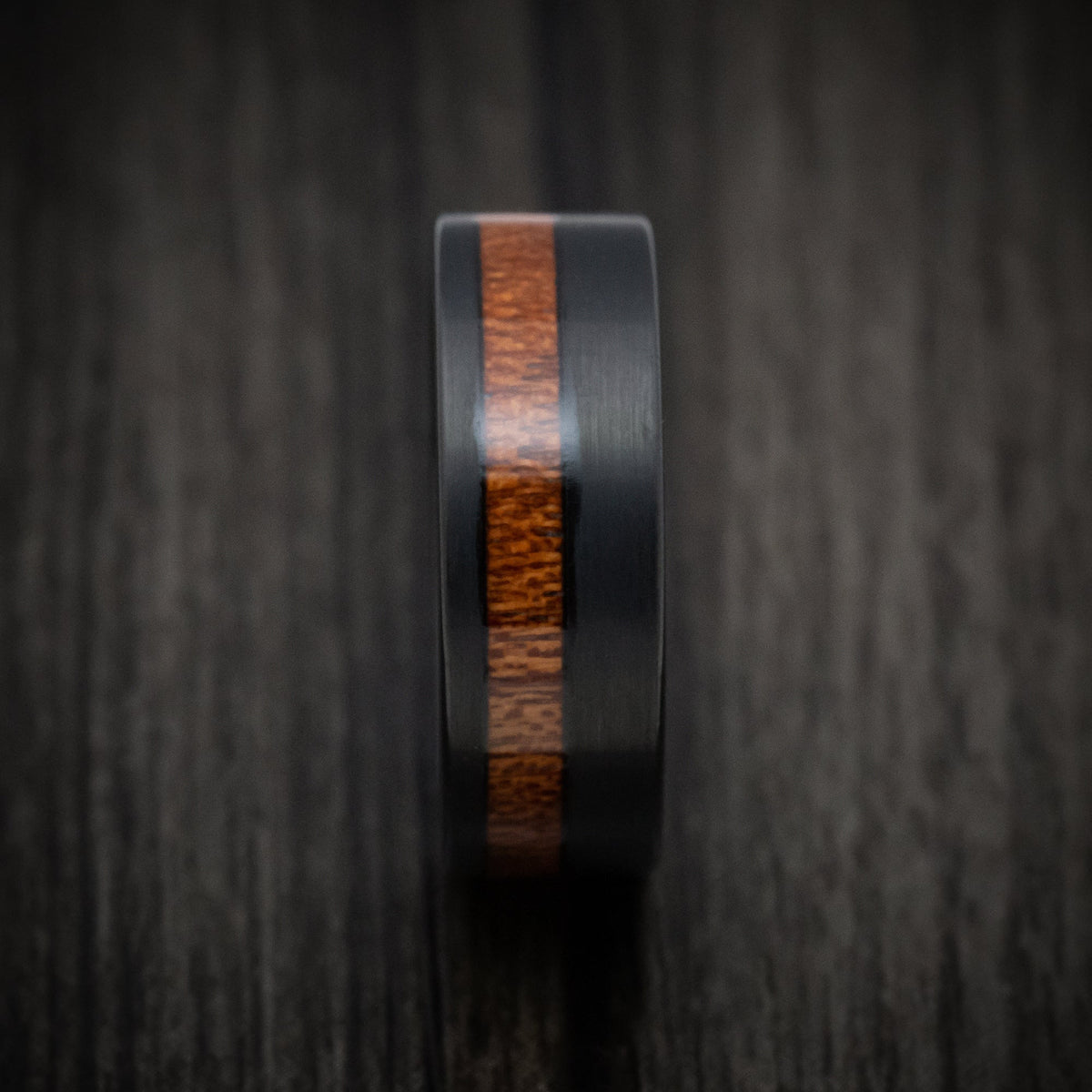 Harbour XII - Black Tungsten Men's Wedding Ring with Koa Wood Inlay Band - view 3 - Nura Lab