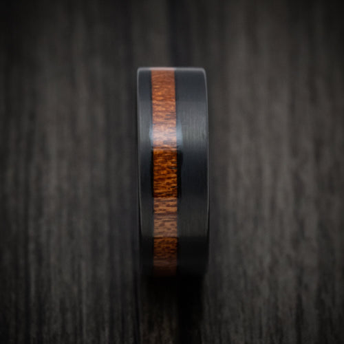 Harbour XII - Black Tungsten Men's Wedding Ring with Koa Wood Inlay Band - view 3 - Nura Lab