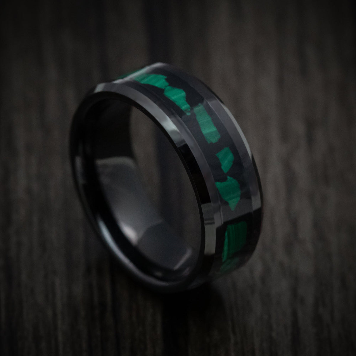 Slate XVI - Black Tungsten Men's Wedding Ring with Malachite Inlay - Nura Lab
