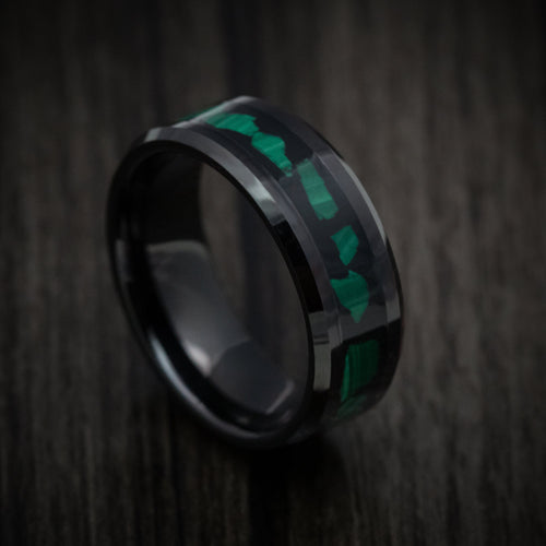 Slate XVI - Black Tungsten Men's Wedding Ring with Malachite Inlay - Nura Lab