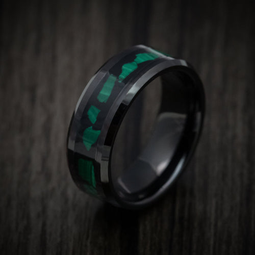 Slate XVI - Black Tungsten Men's Wedding Ring with Malachite Inlay - view 4 - Nura Lab