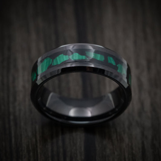 Slate XVI - Black Tungsten Men's Wedding Ring with Malachite Inlay - view 2 - Nura Lab