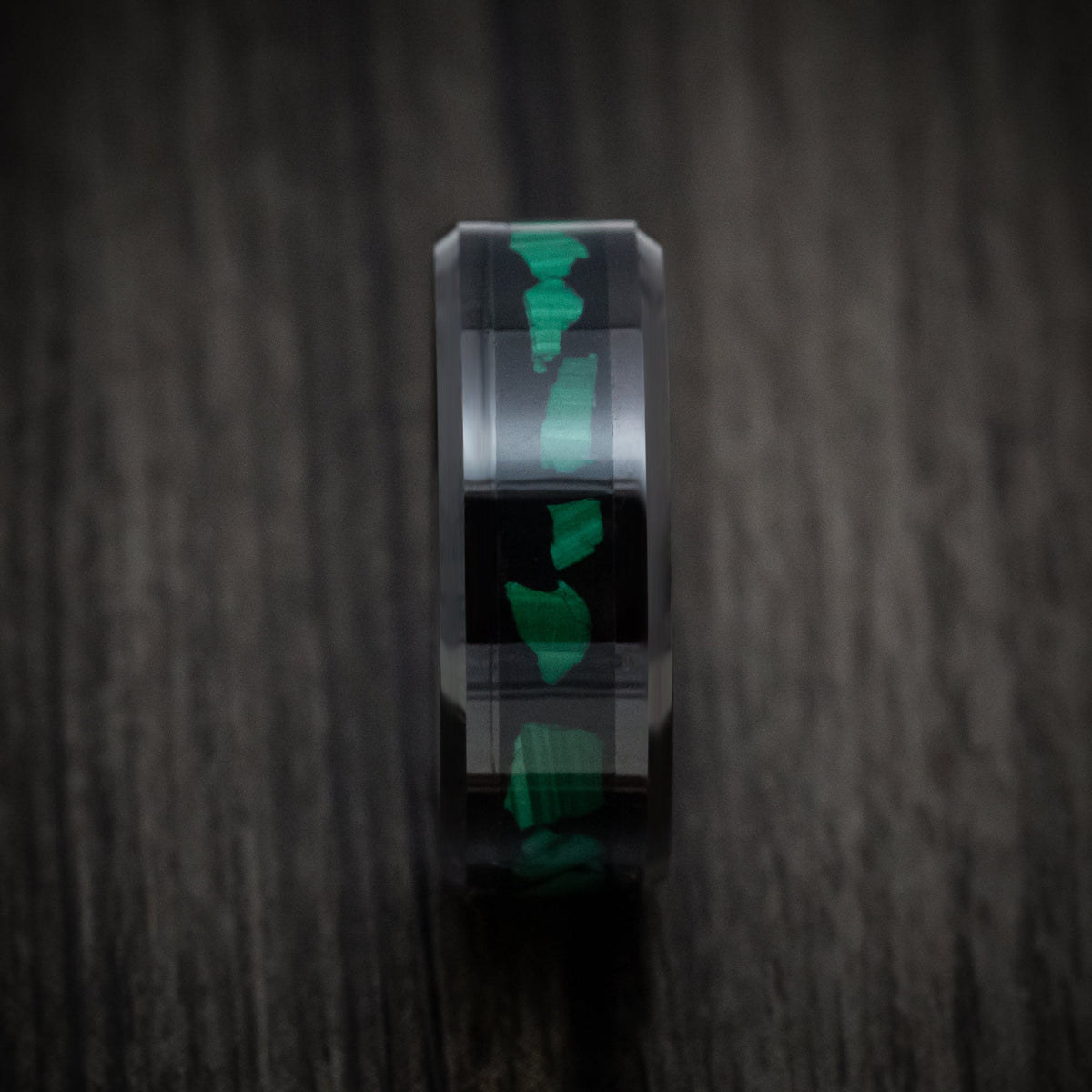 Slate XVI - Black Tungsten Men's Wedding Ring with Malachite Inlay - view 3 - Nura Lab