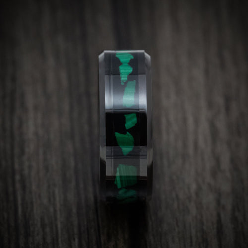 Slate XVI - Black Tungsten Men's Wedding Ring with Malachite Inlay - view 3 - Nura Lab