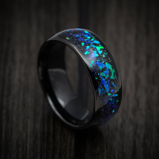 Rimu XV - Black Tungsten Men's Wedding Ring with Opal and Abalone Inlay - Nura Lab
